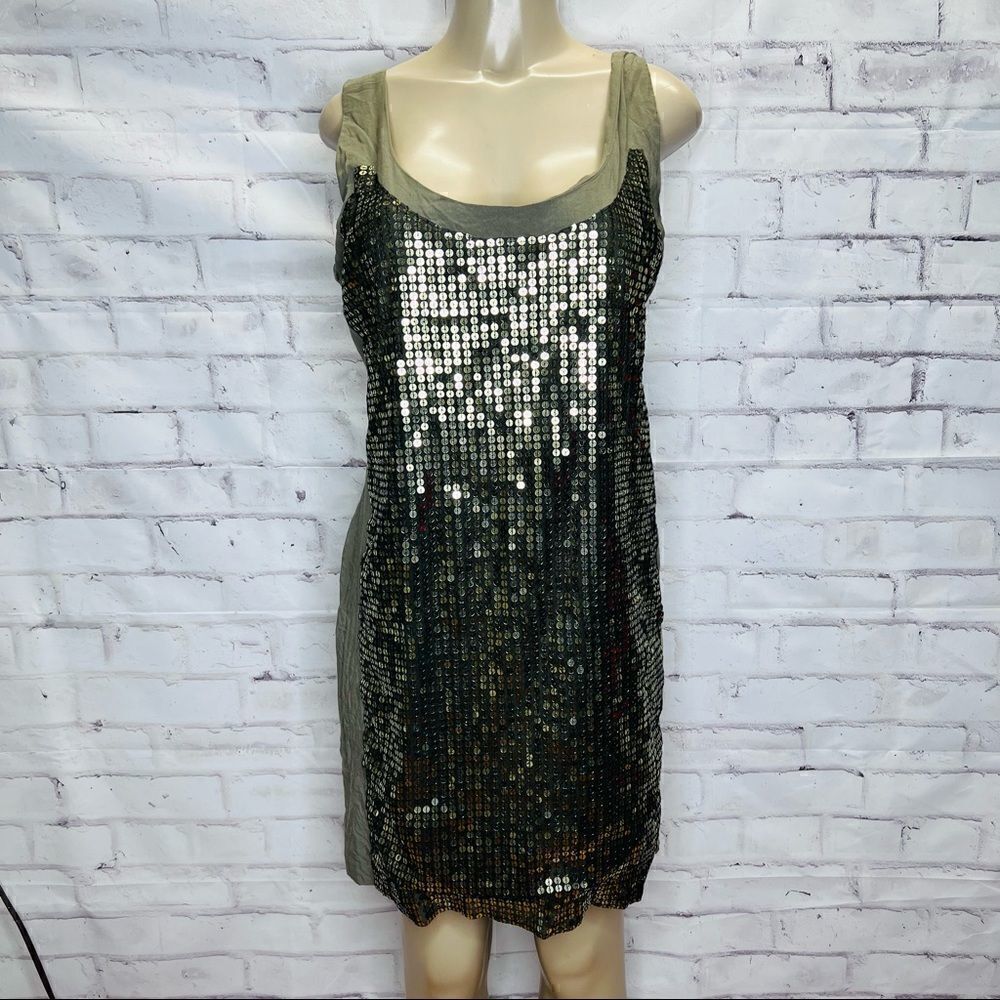 French Connection UK Style Sleeveless Sequin Mini Dress, Green & Gold